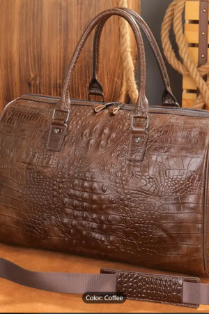 Crocodile Pattern Men's Genuine Leather Travel Bag