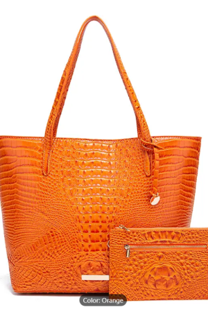 Crocodile Embossed Tote Bag Set