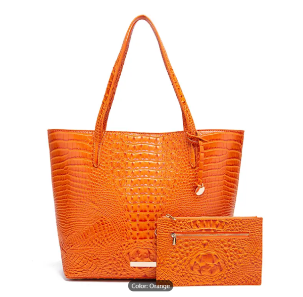 Crocodile Embossed Tote Bag Set